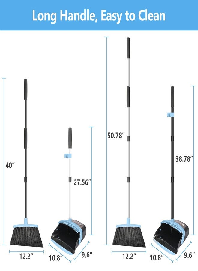 Folews Broom and Dustpan Set - 51 Inch Long Handle, Heavy Duty Commercial Large Combo for Lobby, Home, Kitchen, Outdoor, Indoor - Blue - Image 5